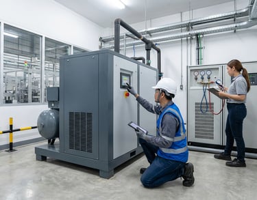 engineer performing compressed air system audit to improve air compressor efficiency