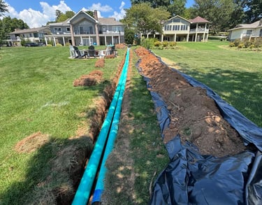 drainage pipe in a trench
