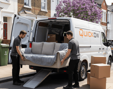 Quickow man and van team loading furniture into a moving van in the UK