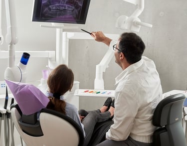 Dentist explaining something to the client
