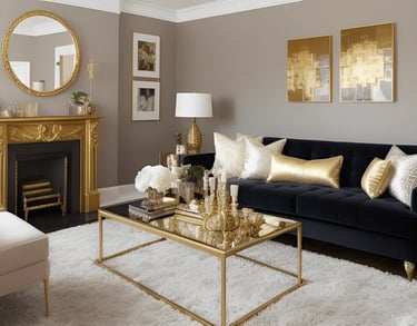 Décoration intérieur table et miroir laiton