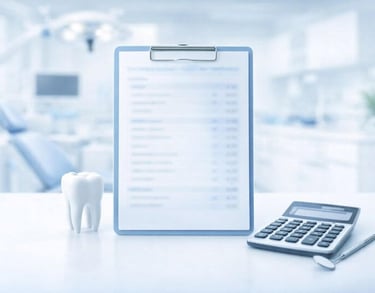 Clean dental clinic pricing background showing treatment charges and cost transparency
