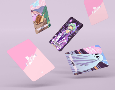5 Shroud & Shuffle cards, two face down, Snail, Mad Scientist and Ghost face up.