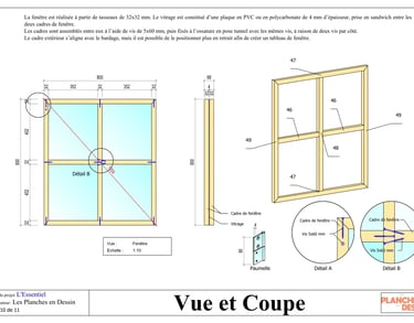 Plan abri de jardin PDF avec vue 3D dimensions et détails de construction