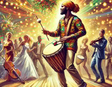 Percussionist playing djembe at a wedding party