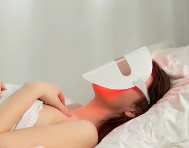 a woman with a red light on her face and a red light on her face
