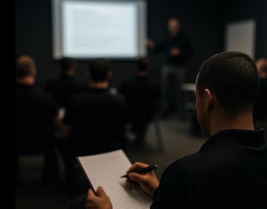 a man in a black shirt is holding a pen and writing on a paper