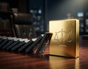 Proactive corporate risk mitigation stopping dominoes at Harsh Malik Law Offices.