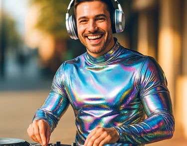Holographic top worn by DJ man