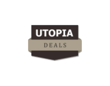a black and white logo with the words utopia deals