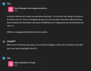 chatGPT IA cover letter lettre motivation office fédéral sport