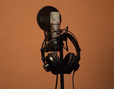 A top-tier microphone and sturdy stand capturing the nuanced vocals of a professional singer 