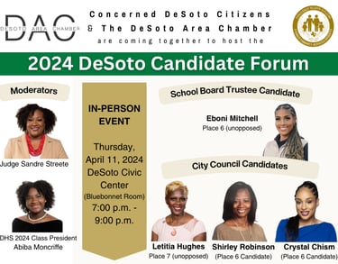 Desoto candidate forum 2024, concerned desoto citizens, desoto area chamber