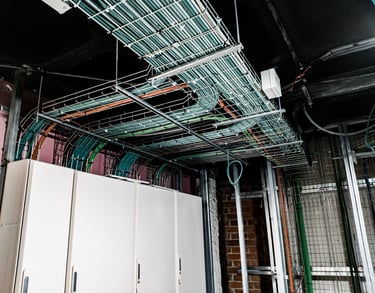 Cable management on the ceiling of a switch room