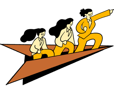 Illustration of three people flying
