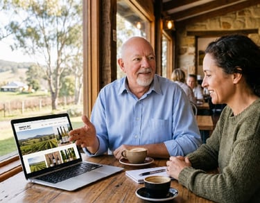 David Parker discussing website design with a Granite Belt business owner