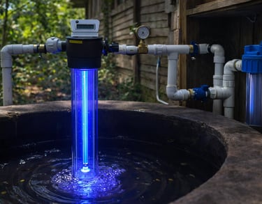 Sistema de potabilización de agua de pozo con luz ultravioleta y filtros instalado en vivienda rural