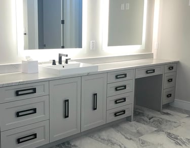 Clear counters in organized bathroom in Dallas, Tx