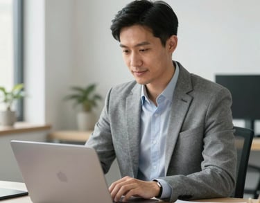 a man riding a skateboard down a street next to tall buildings