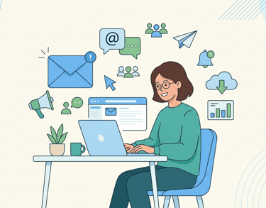 Página de contato com ilustração de comunicação por email em um site de viagens.