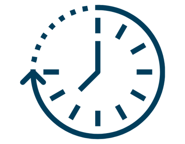 Blue clock icon with a counter-clockwise arrow representing long lasting tattoo