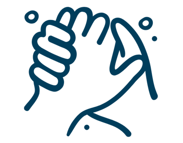 Blue line art icon of two hands washing representing easy to remove tattoo