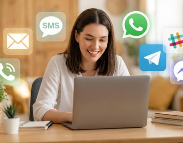 entrepreneur texting messaging with peace of mind