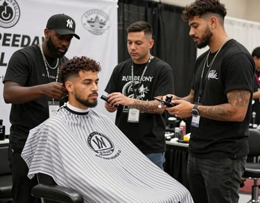 "Lawton Barber Convention 2026 flyer featuring a barber cutting hair in Lawton OK on May 24th"