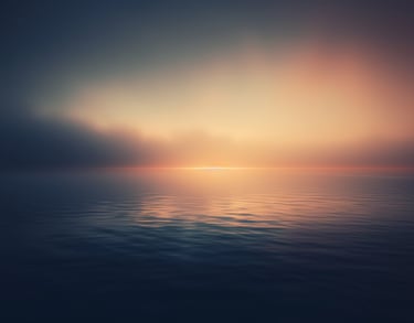 A calm ocean with a faint glowing horizon, expressing stillness, connection, and nothing being separ