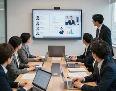 a man riding a skateboard down a street next to tall buildings