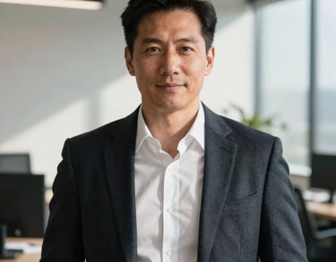 A professional headshot of a man in a crisp white shirt and dark blazer, standing in a sunlit Indiana office, modern and trustworthy appearance.