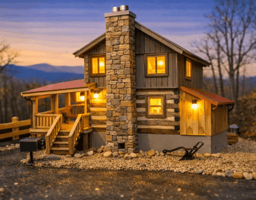 hilltop 1800s log cabin with fireplace and hot tub, sleeps 2, Gatlinburg TN