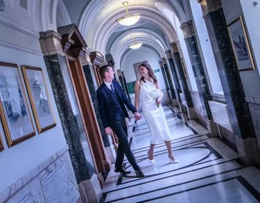 newly-weds leaving Islington Town Hall ceremony room