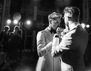 LGBTQ+ wedding couple enjoying their first dance