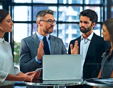 Team discussing integration of consulting and technology