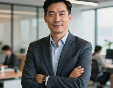 A professional corporate portrait of a program director in a bright North American office setting. They are wearing business casual attire, looking confident and approachable. The background is softly blurred, showing a modern workspace with natural light.