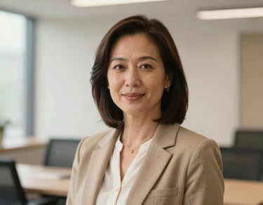 Professional headshot of a board member in a North American corporate environment with soft, clean lighting and a tan and cream color palette.