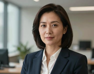 A polished headshot of a female leader in a North American professional setting, using soft focus for a sophisticated look.