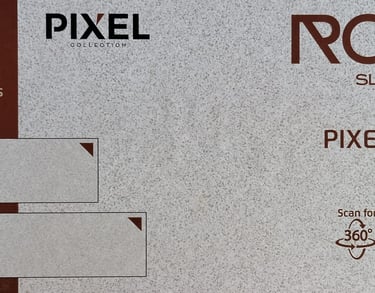 Pixel Mocha 15mm fullbody Rock Slabs in 800x2400mm and 800x3000mm sizes with QR code.