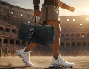 a man in a gladiage carrying a bag