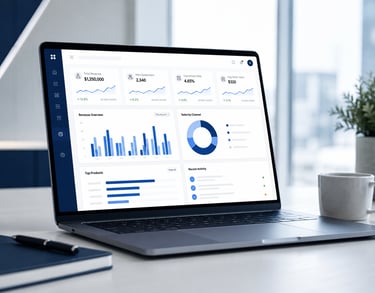 Reporting dashboard showing business performance, activity and operational data