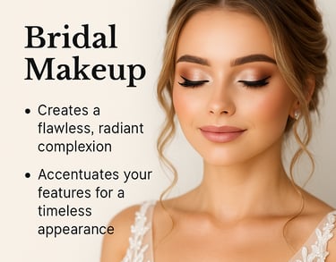Professional bridal makeup look with defined brows and soft glam at Glam S Beauty.