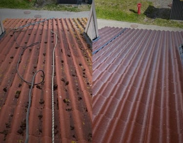 Før og etter bilde av takvask