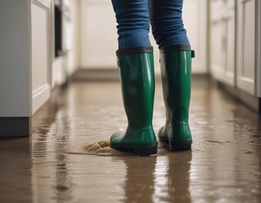 flooded kitchen from pipe leak that caused water damage