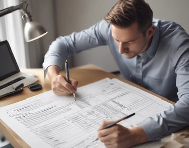 a man riding a skateboard down a street next to tall buildings