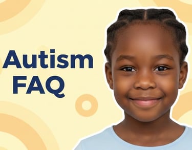 Thumbnail of a black five year old girl. Text says Autism FAQ