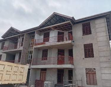 a large building with a large building with a large balcony