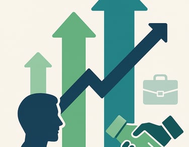 Career growth illustration in green and blue colours.