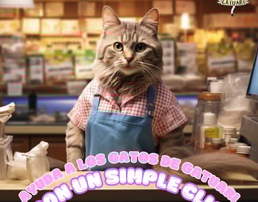 a cat in a store with a cat in a dress shirt