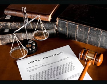 a notary scale and a gavel on a desk for Estate planning legal documents